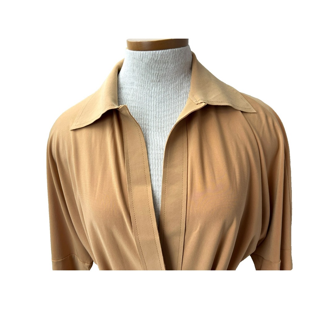 NWT Norma Kamali Romper Gold Poly‎ Spandex Sash Belt Collared V-Neck SZ XS - Picture 7 of 16